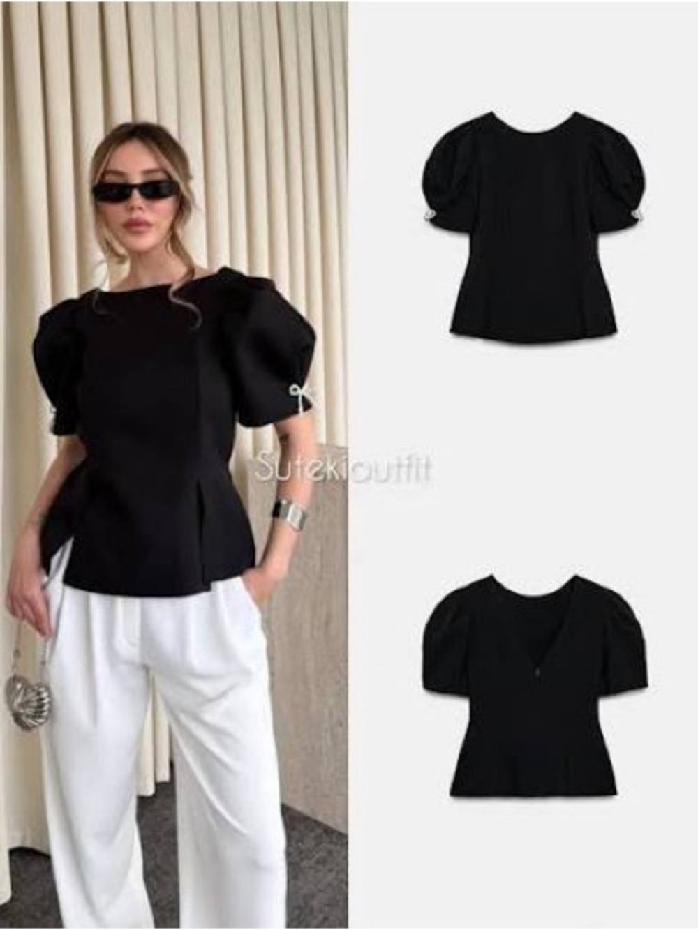 Zara Black Puff-Sleeve Peplum Top
